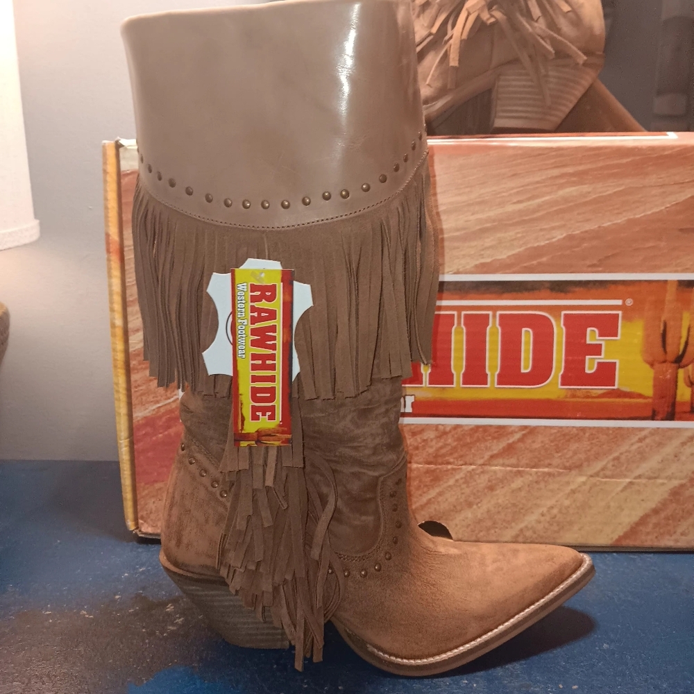 Rawhide Leather'Tan Fringe Boots